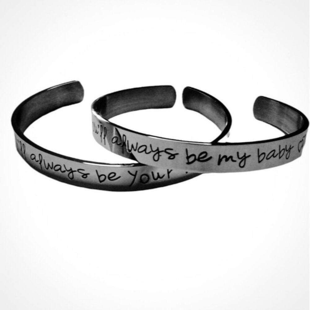 Melix Mother And Child Engraved Bracelet Set Silver